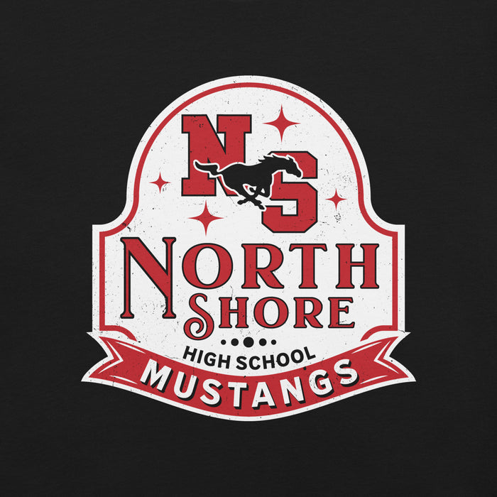 Close-up view of North Shore High School Mustangs Black Premium Unisex T-shirt 219