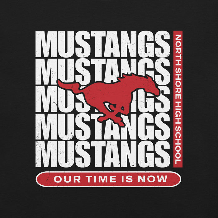 Close-up view of North Shore High School Mustangs Black Premium Unisex T-shirt 235