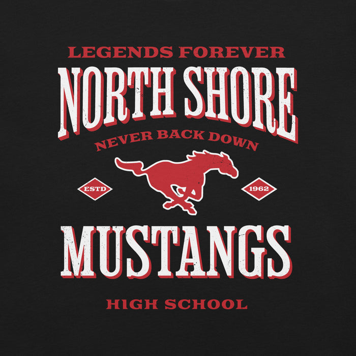 Close-up view of North Shore High School Mustangs Black Premium Unisex T-shirt 230
