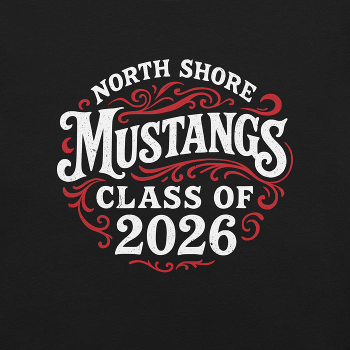 Close-up view of North Shore High School Mustangs Black Premium Unisex T-shirt 255