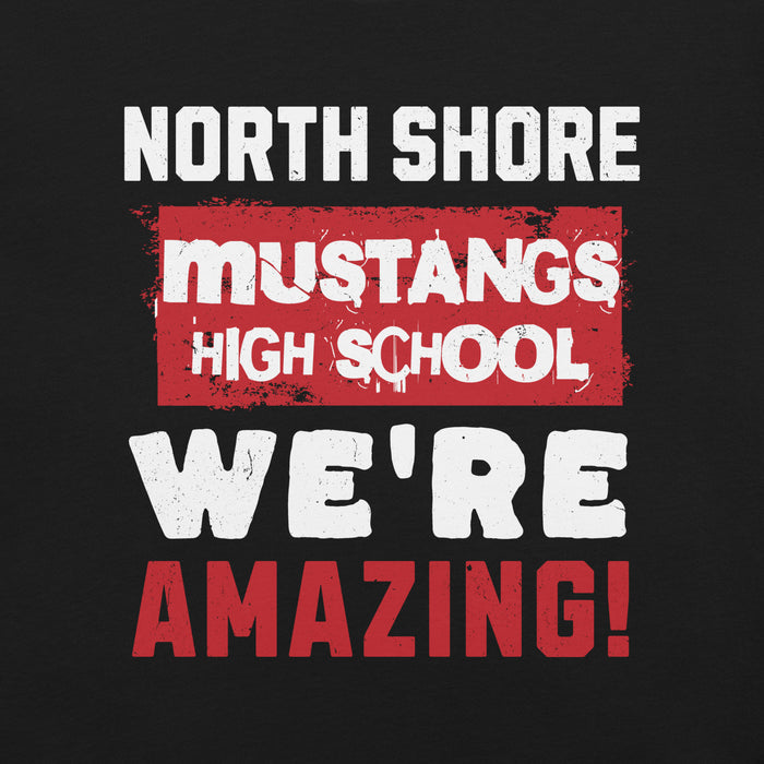 Close-up view of North Shore High School Mustangs Black Premium Unisex T-shirt 231