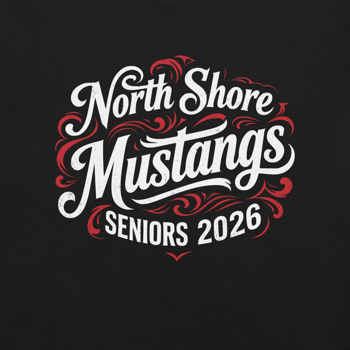 Close-up view of North Shore High School Mustangs Black Premium Unisex T-shirt 253