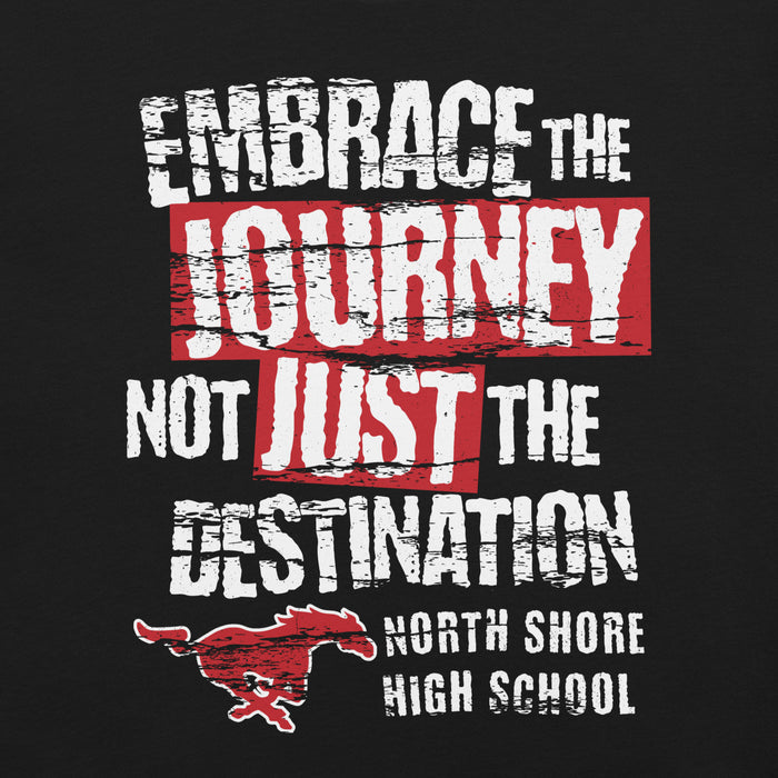 Close-up view of North Shore High School Mustangs Black Premium Unisex T-shirt 232