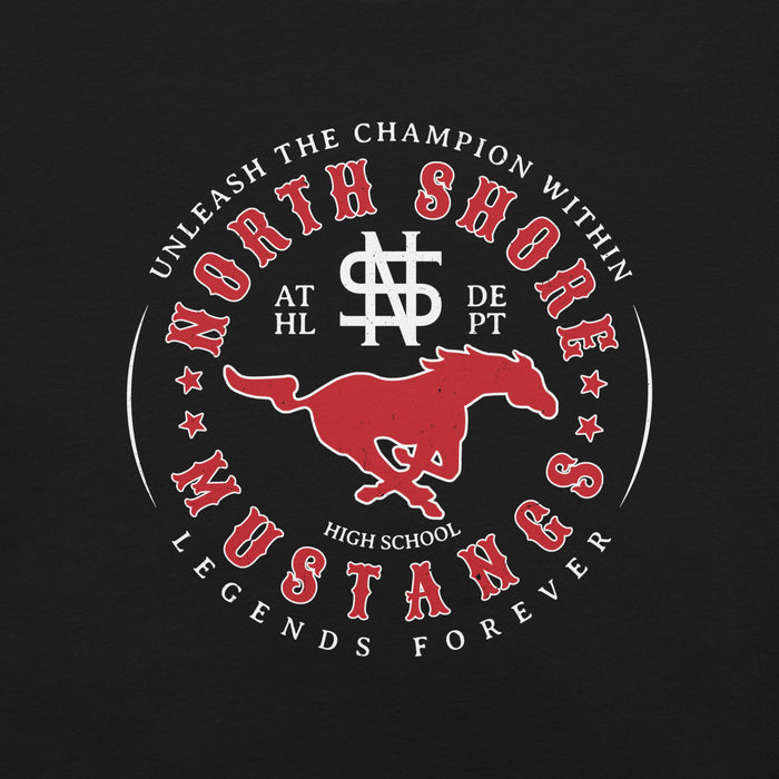 Close-up view of North Shore High School Mustangs Black Premium Unisex T-shirt 214