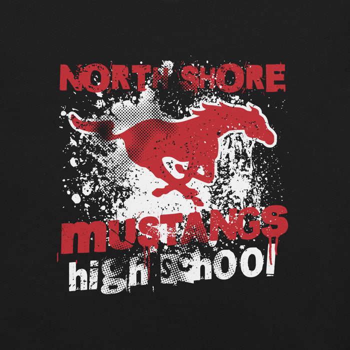 Close-up view of North Shore High School Mustangs Black Premium Unisex T-shirt 205