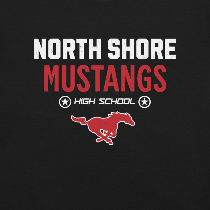 Close-up view of North Shore High School Mustangs Black Premium Unisex T-shirt 003