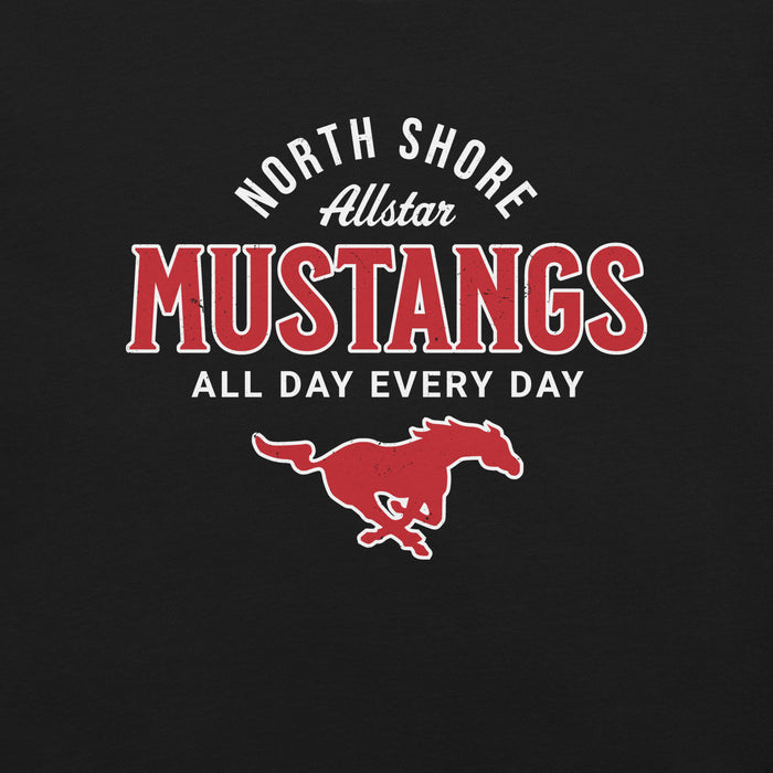 Close-up view of North Shore High School Mustangs Black Premium Unisex T-shirt 040