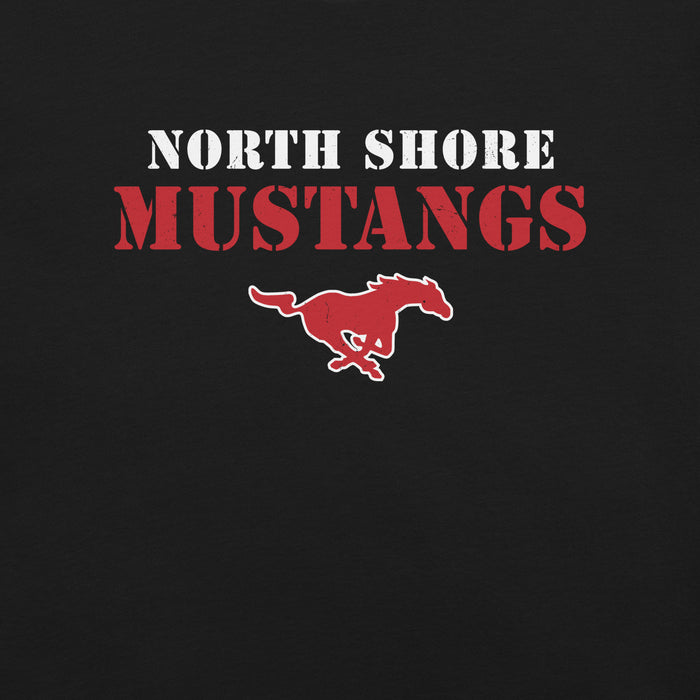 Close-up view of North Shore High School Mustangs Black Premium Unisex T-shirt 017