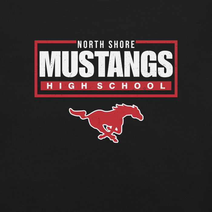 Close-up view of North Shore High School Mustangs Black Premium Unisex T-shirt 049