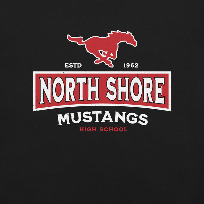 Close-up view of North Shore High School Mustangs Black Premium Unisex T-shirt 202