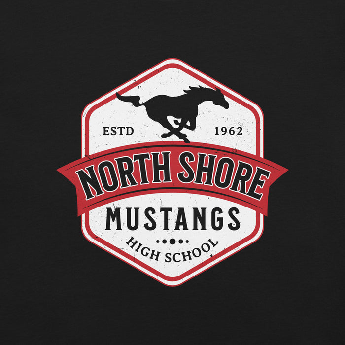 Close-up view of North Shore High School Mustangs Black Premium Unisex T-shirt 209