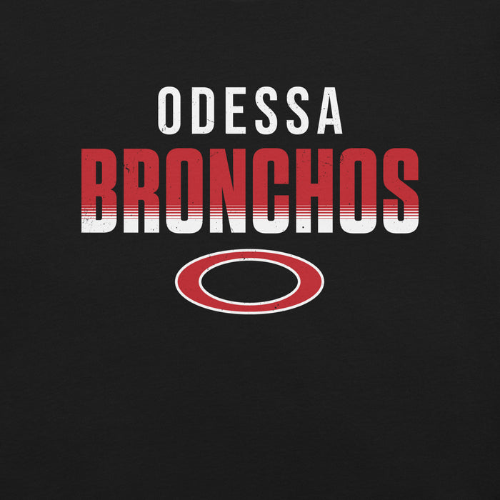 Close-up view of Odessa High School Bronchos Black Premium Unisex T-shirt 024