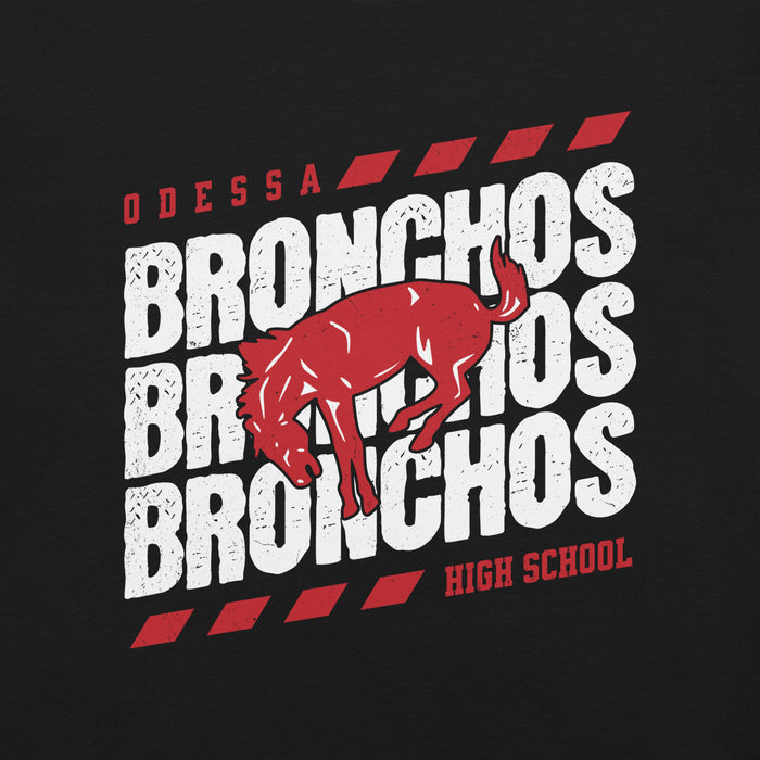Close-up view of Odessa High School Bronchos Black Premium Unisex T-shirt 223