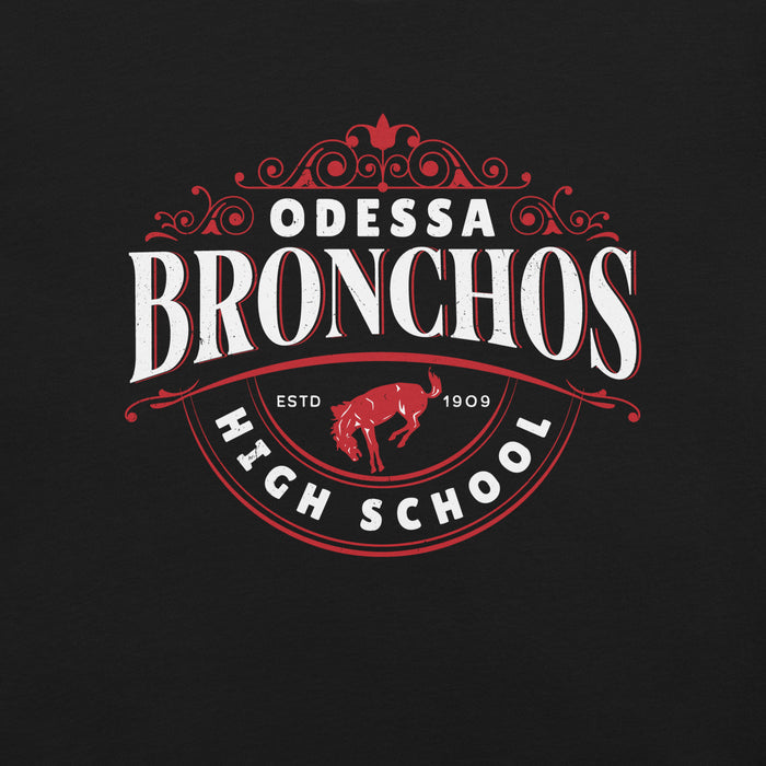 Close-up view of Odessa High School Bronchos Black Premium Unisex T-shirt 211