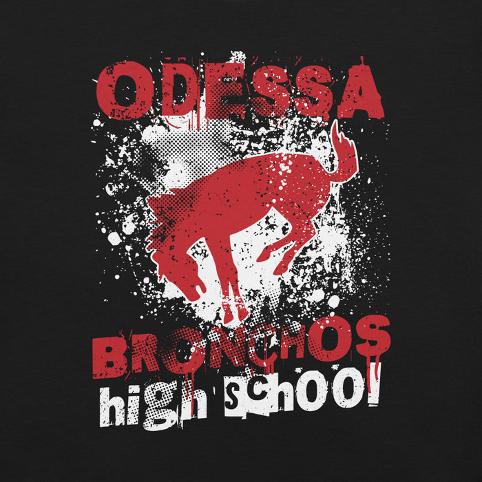 Close-up view of Odessa High School Bronchos Black Premium Unisex T-shirt 205