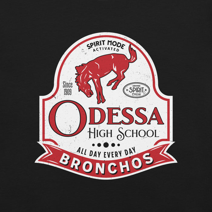 Close-up view of Odessa High School Bronchos Black Premium Unisex T-shirt 219