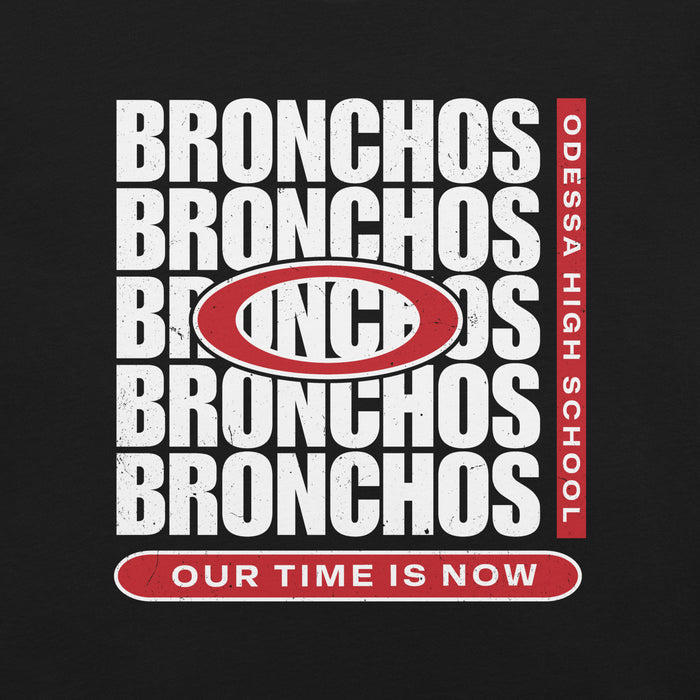 Close-up view of Odessa High School Bronchos Black Premium Unisex T-shirt 235