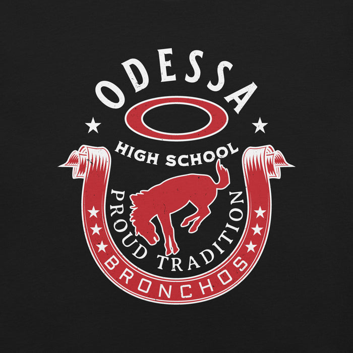 Close-up view of Odessa High School Bronchos Black Premium Unisex T-shirt 229