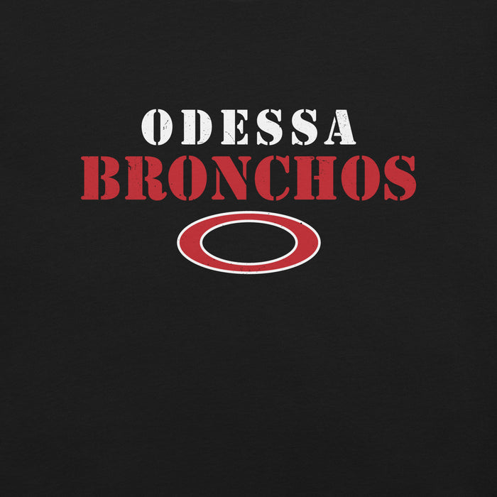 Close-up view of Odessa High School Bronchos Black Premium Unisex T-shirt 017