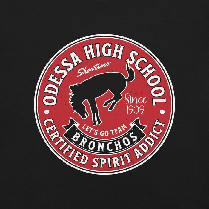 Close-up view of Odessa High School Bronchos Black Premium Unisex T-shirt 215