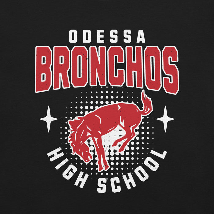 Close-up view of Odessa High School Bronchos Black Premium Unisex T-shirt 204