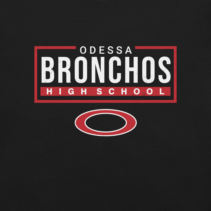 Close-up view of Odessa High School Bronchos Black Premium Unisex T-shirt 049