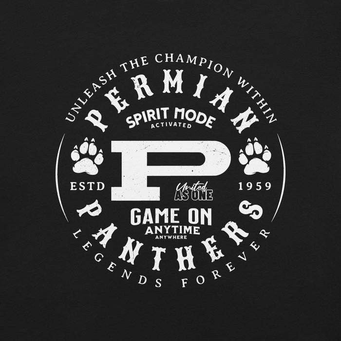 Close-up view of Permian High School Panthers Black Premium Unisex T-shirt 214