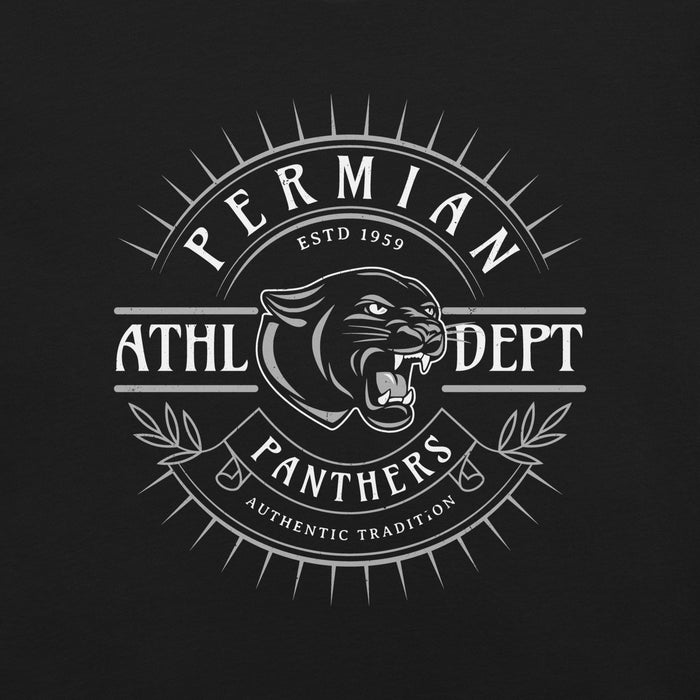 Logo of Permian Athl Dept Panthers with a panther illustration on a black background - premium t-shirt design 201