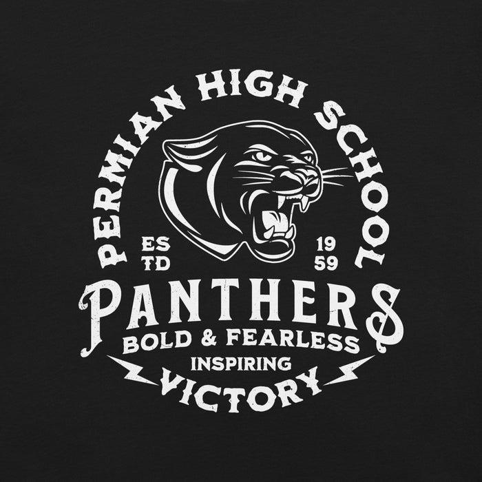 Close-up view of Permian High School Panthers Black Premium Unisex T-shirt 206