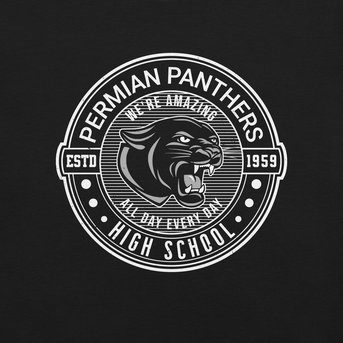 Close-up view of Permian High School Panthers Black Premium Unisex T-shirt 224