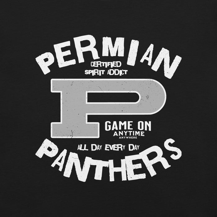 Close-up view of Permian High School Panthers Black Premium Unisex T-shirt 228