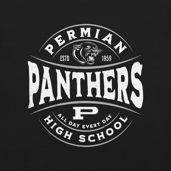 Close-up view of Permian High School Panthers Black Premium Unisex T-shirt 218