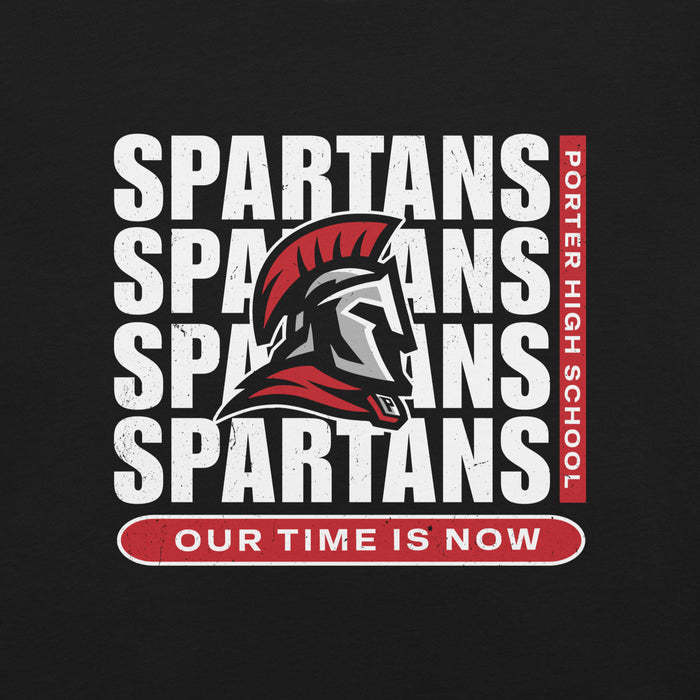 Spartan logo with 'SPARTANS' text and 'Porter High School' on a black background - premium t-shirt design 235
