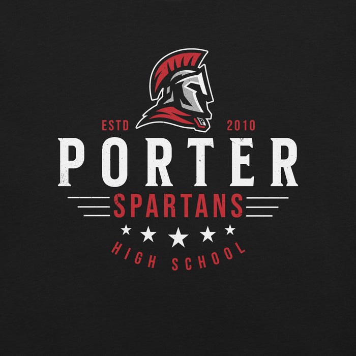 Close-up view of Porter High School Spartans Black Premium Unisex T-shirt 217