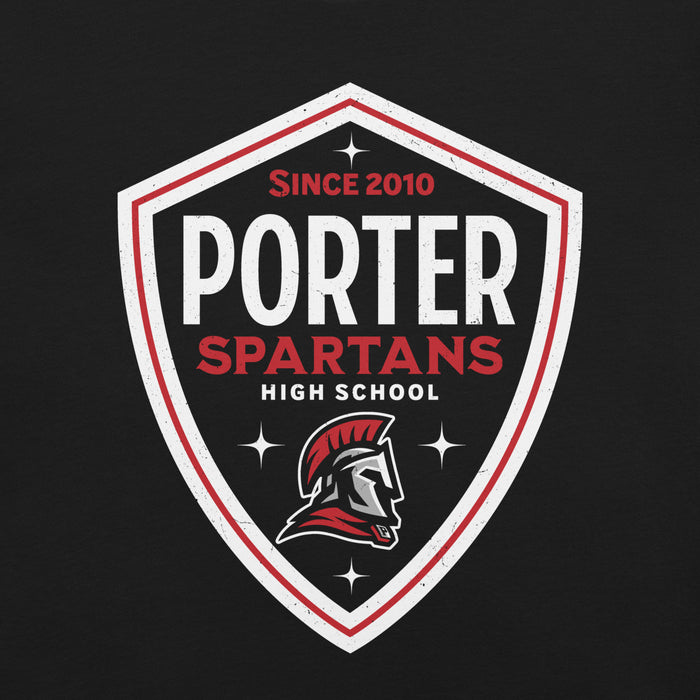 Close-up view of Porter High School Spartans Black Premium Unisex T-shirt 225