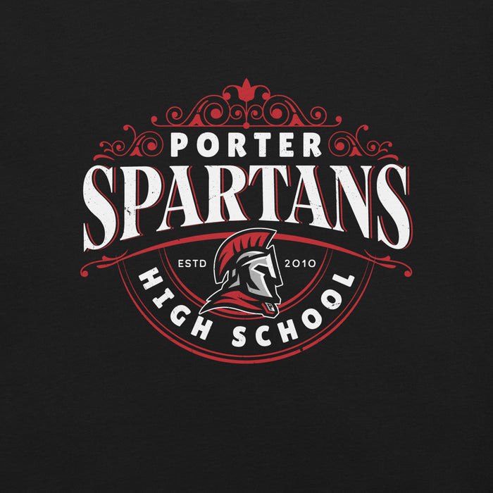 Close-up view of Porter High School Spartans Black Premium Unisex T-shirt 211