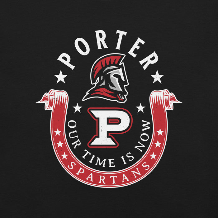 Close-up view of Porter High School Spartans Black Premium Unisex T-shirt 229