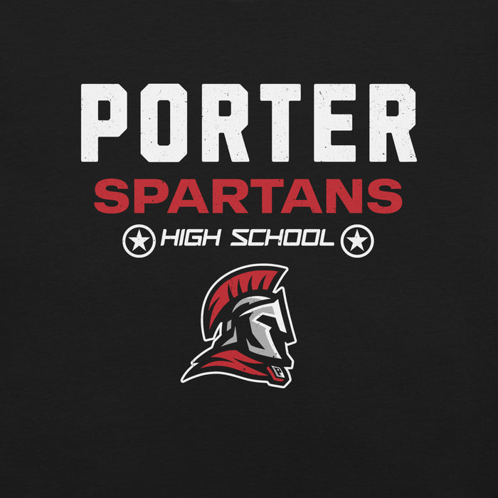 Porter Spartans High School logo with helmet graphic on a black background - premium t-shirt design 00