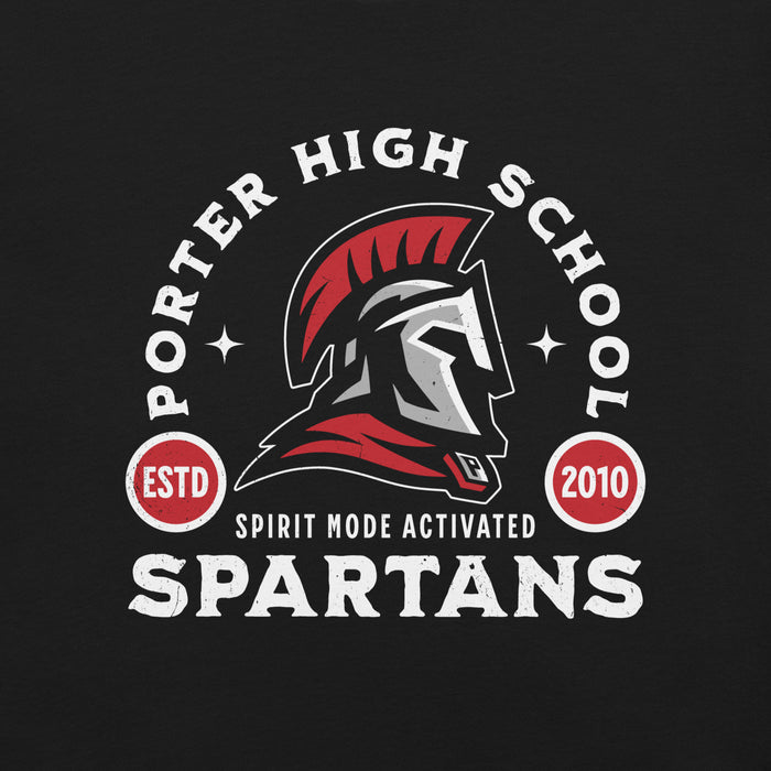 Porter High School Spartans logo on a black background - spirit mode activated premium t-shirt design 208