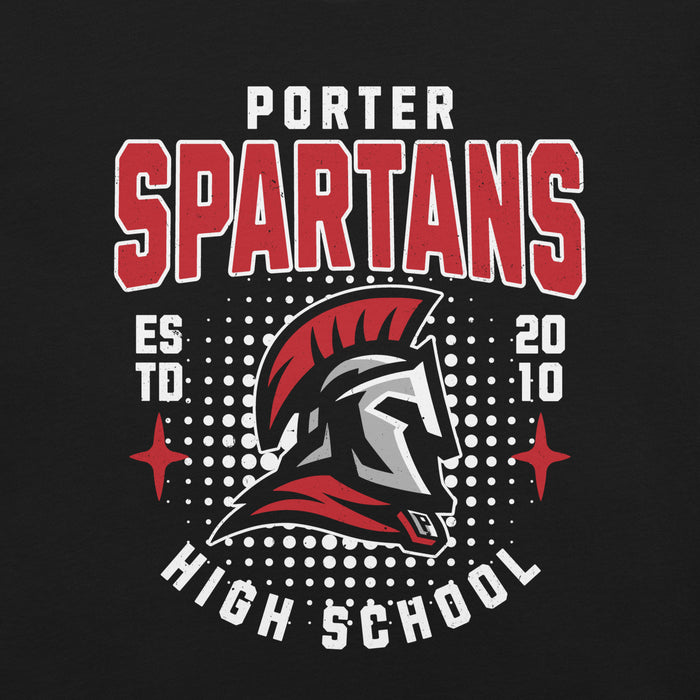 Close-up view of Porter High School Spartans Black Premium Unisex T-shirt 204