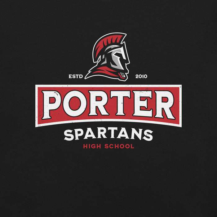 Close-up view of Porter High School Spartans Black Premium Unisex T-shirt 202