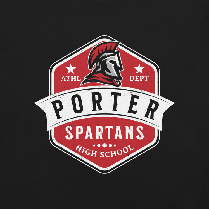 Porter Spartans high school logo with a Spartan helmet on a black background - Premium t-shirt design 209