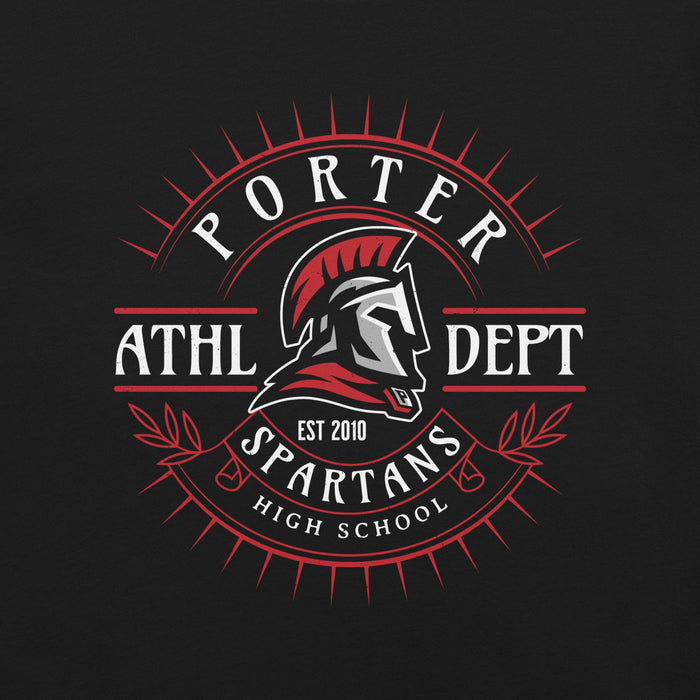 Logo of the Porter Athletic Department Spartans High School on a black background - premium t-shirt design 201