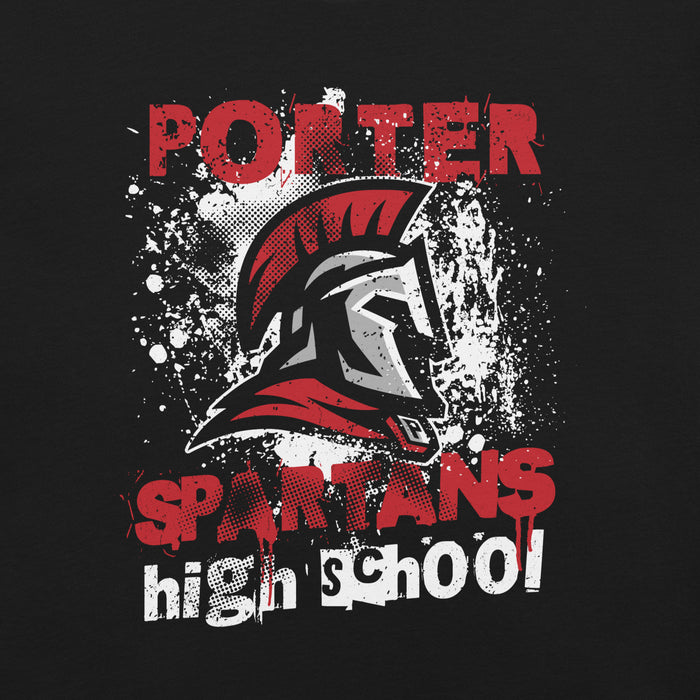 close-up view of Porter High School Spartans Black Premium Unisex T-shirt 205