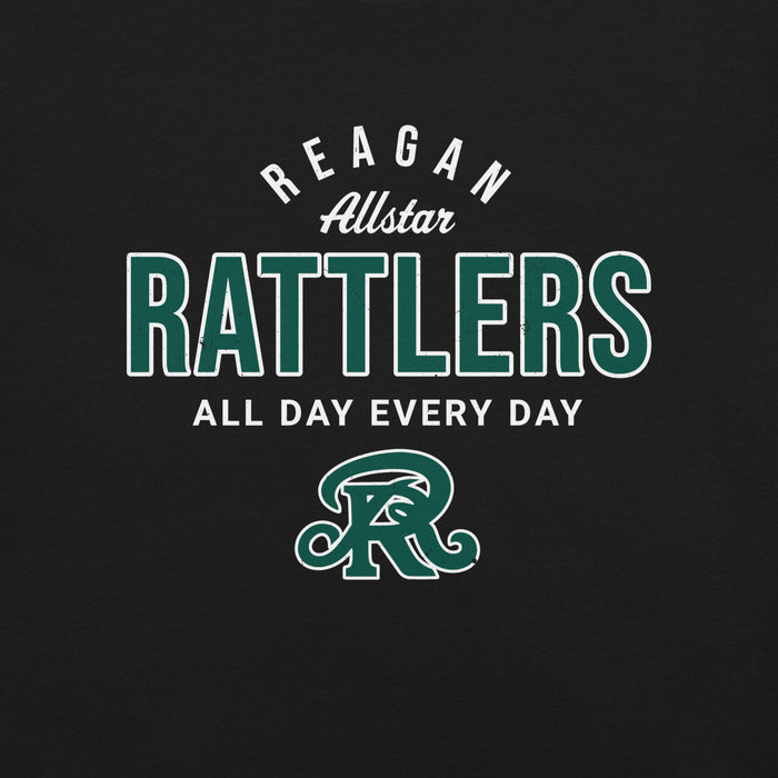 Logo of Reagan Allstar Rattlers with text 'All Day Every Day' on a black background - premium t-shirt design 040