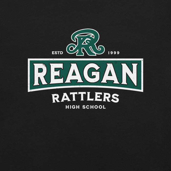 Close-up view of Reagan High School Rattlers Black Premium Unisex T-shirt 202