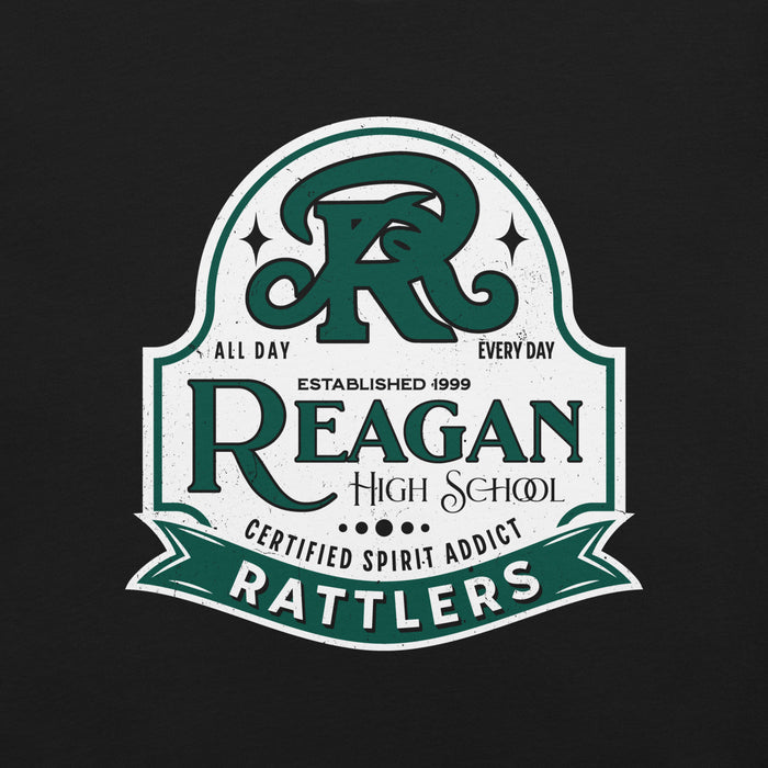 Close-up view of Reagan High School Rattlers Black Premium Unisex T-shirt 219