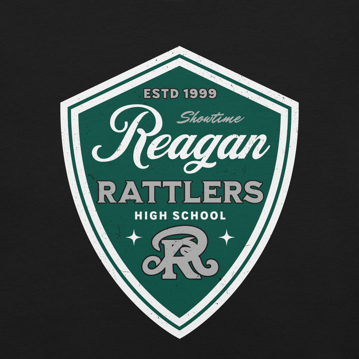 Close-up view of Reagan High School Rattlers Black Premium Unisex T-shirt 225