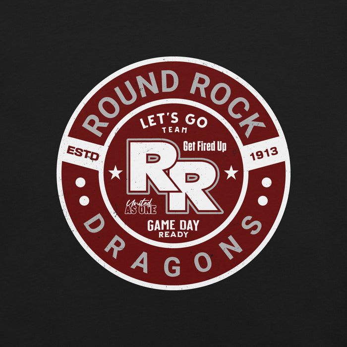 Close-up view of Round Rock High School Dragons Black Premium Unisex T-shirt 239
