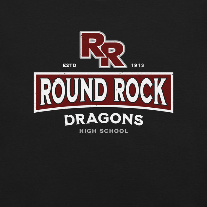 Close-up view of Round Rock High School Dragons Black Premium Unisex T-shirt 202